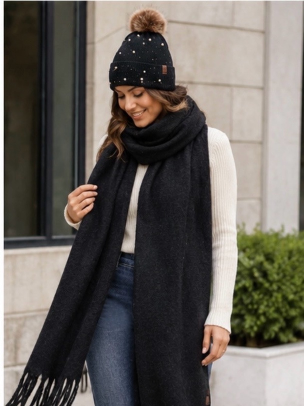 Lucky Brand Matching Winter Oblong Scarf and Beanie Hat